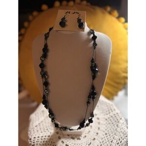 2028 Black Iridescent Necklace and Earring Set Gun Metal Chain 42 In Necklace
